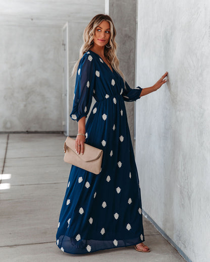 Be Spontaneous Embroidered Maxi Dress - Navy