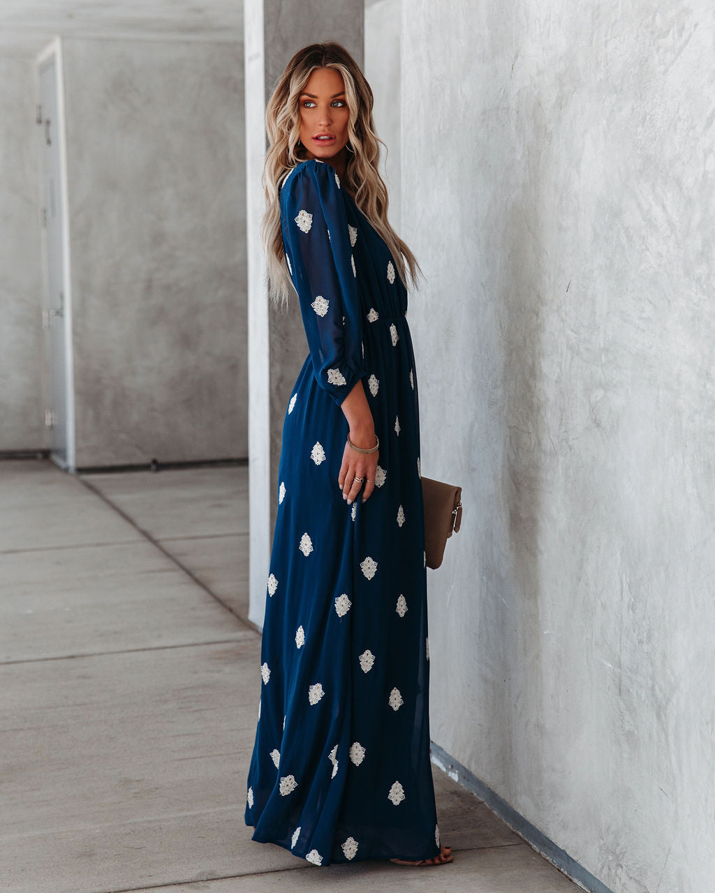 Be Spontaneous Embroidered Maxi Dress - Navy