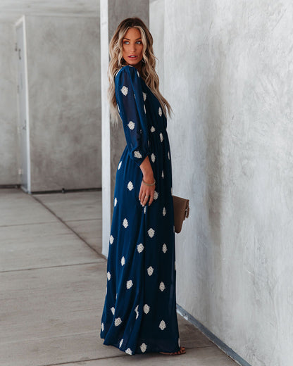 Be Spontaneous Embroidered Maxi Dress - Navy