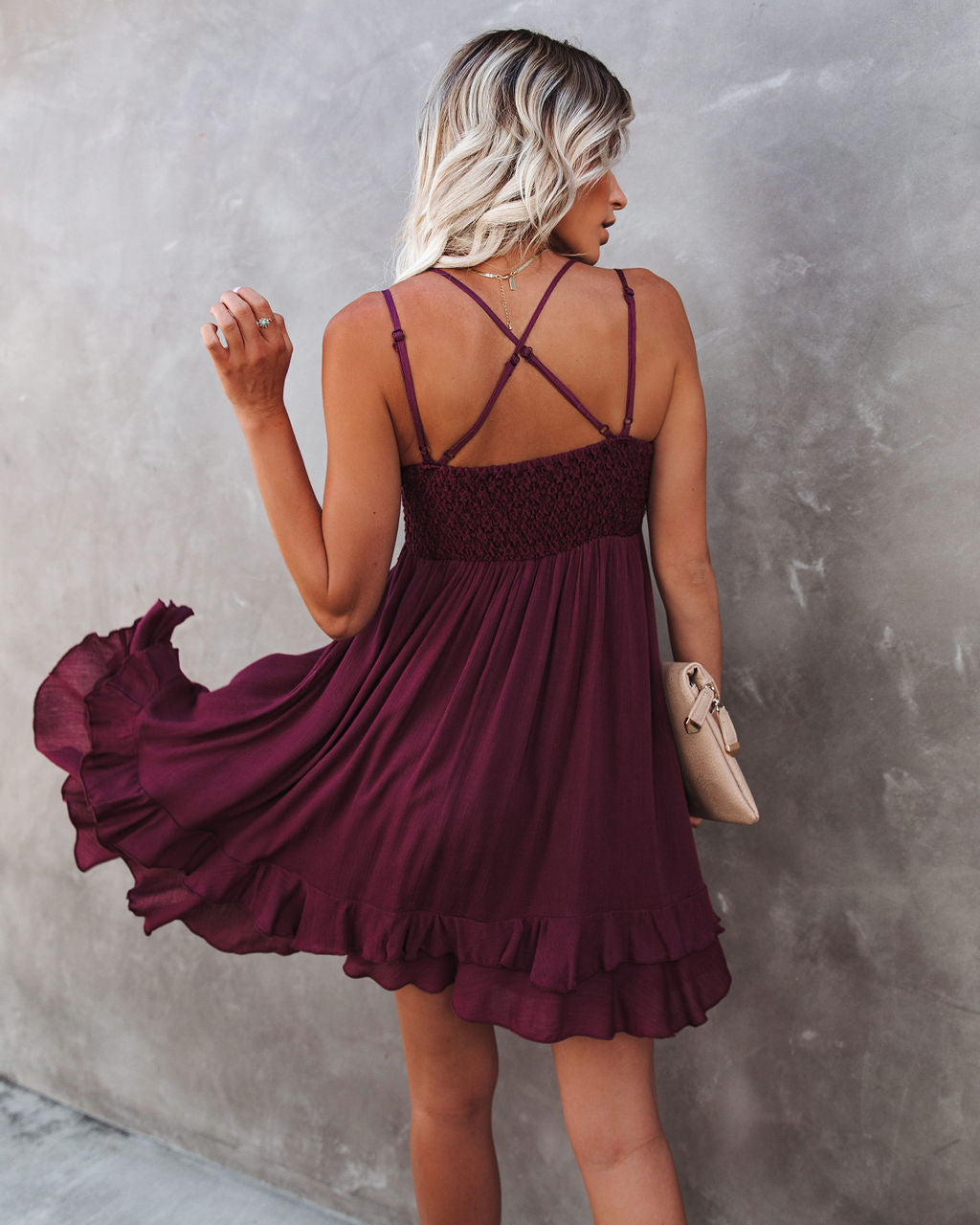 Best Of My Love Pocketed Lace Ruffle Dress - Plum