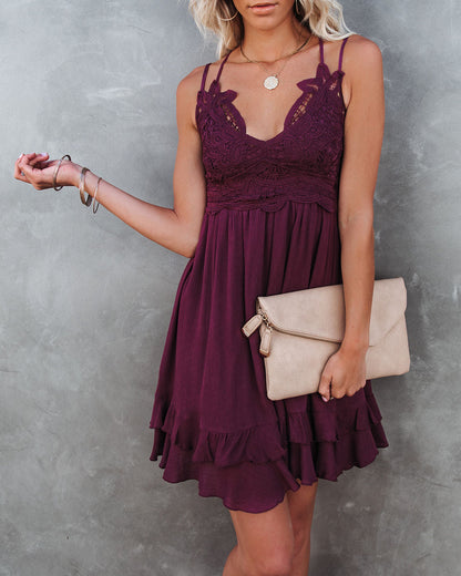 Best Of My Love Pocketed Lace Ruffle Dress - Plum