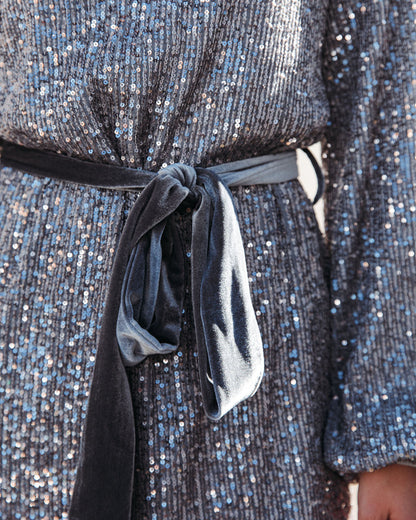 Better Than A Gift Sequin Tie Dress - Metallic Silver - FINAL SALE