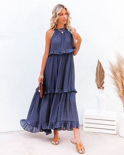 Brave Soul Pocketed Halter Maxi Dress - Navy