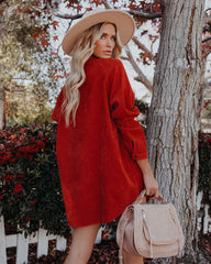 Brayden Corduroy Pocketed Button Down Tunic - Brick - FINAL SALE