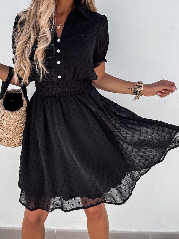 Casual Black Button Embellished Mesh Dress ins