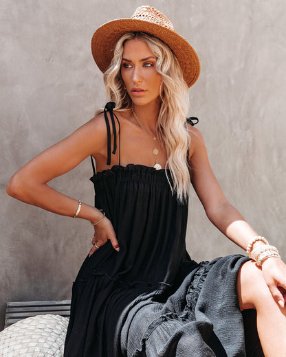 Catch The Sun Tiered Midi Dress - Black