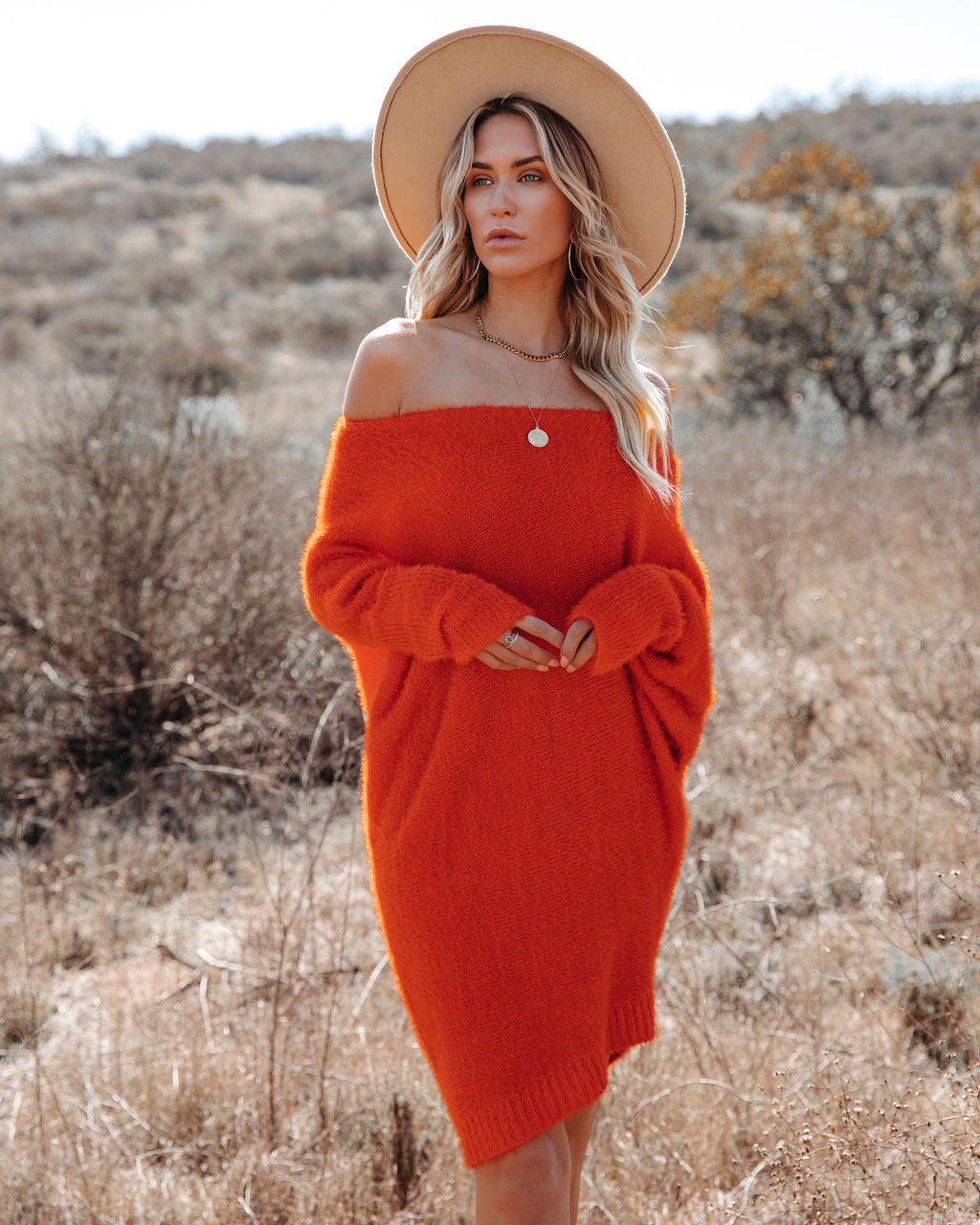 Cecelia Asymmetrical Knit Sweater Dress - Red Orange - FINAL SALE