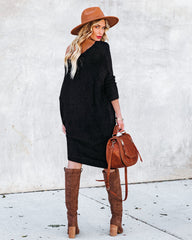 Cecelia Asymmetrical Knit Sweater Dress - Black - FINAL SALE