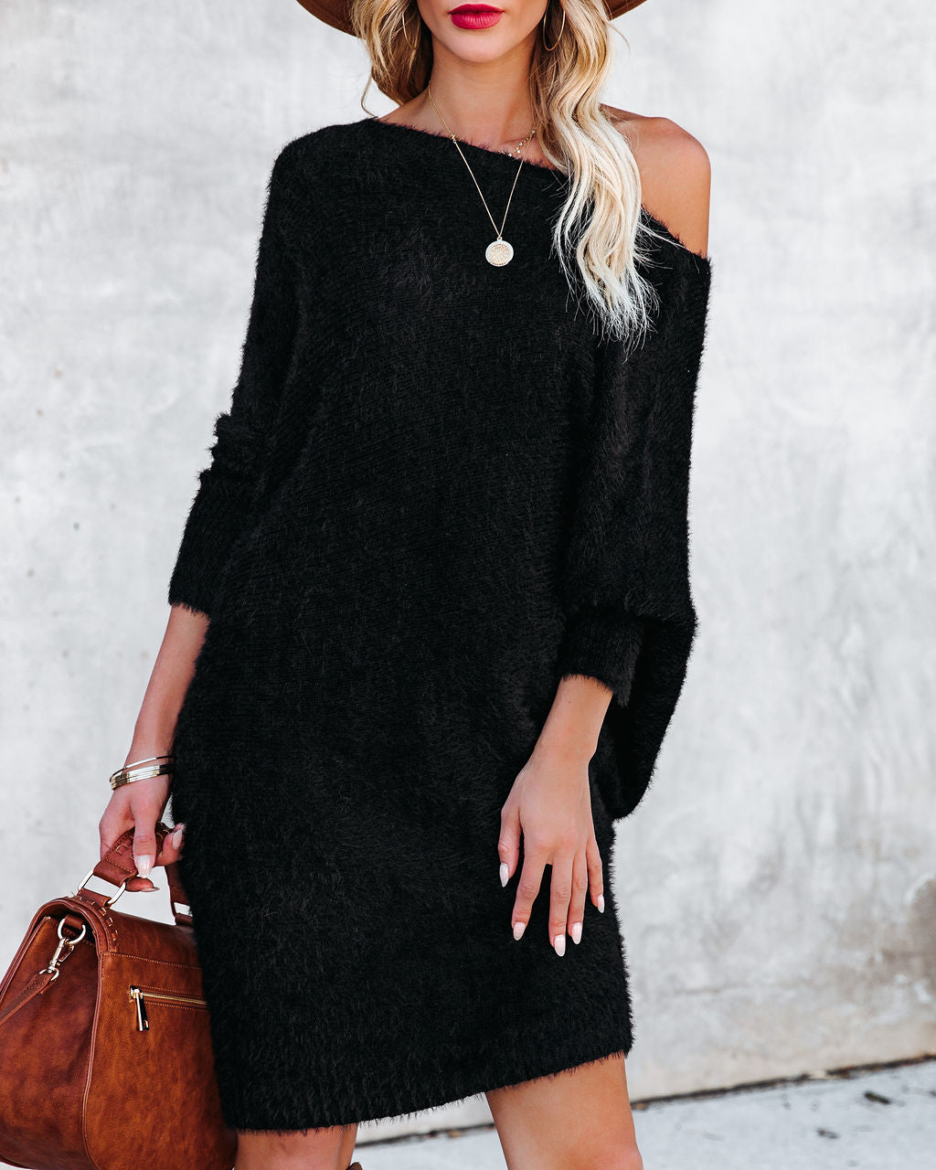 Cecelia Asymmetrical Knit Sweater Dress - Black - FINAL SALE