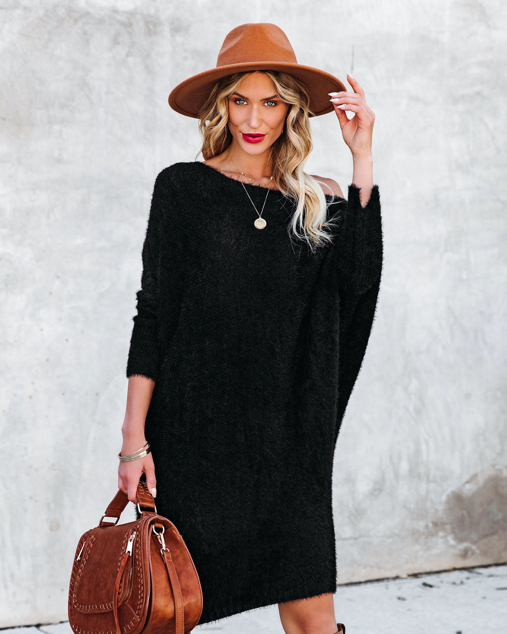 Cecelia Asymmetrical Knit Sweater Dress - Black - FINAL SALE