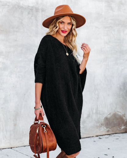 Cecelia Asymmetrical Knit Sweater Dress - Black - FINAL SALE