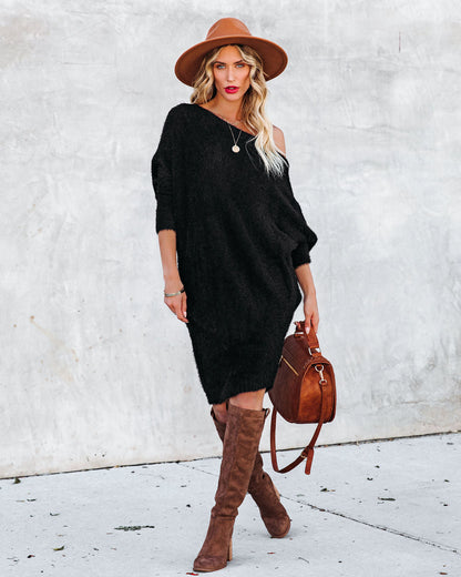 Cecelia Asymmetrical Knit Sweater Dress - Black - FINAL SALE