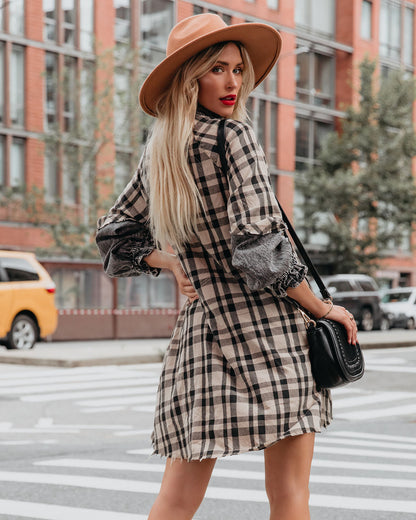 Chantye Pocketed Plaid Acid Wash Shirt Dress - FINAL SALE