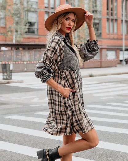 Chantye Pocketed Plaid Acid Wash Shirt Dress - FINAL SALE