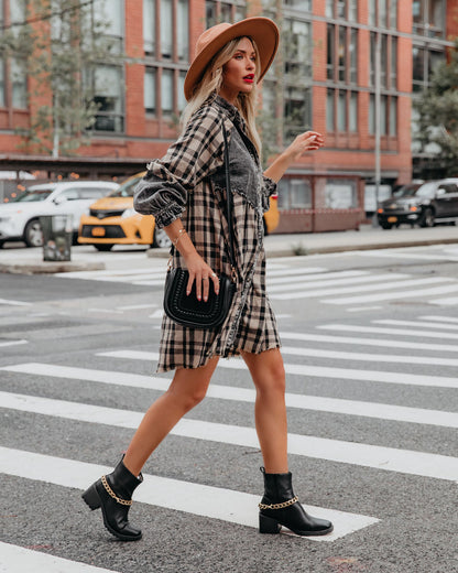 Chantye Pocketed Plaid Acid Wash Shirt Dress - FINAL SALE