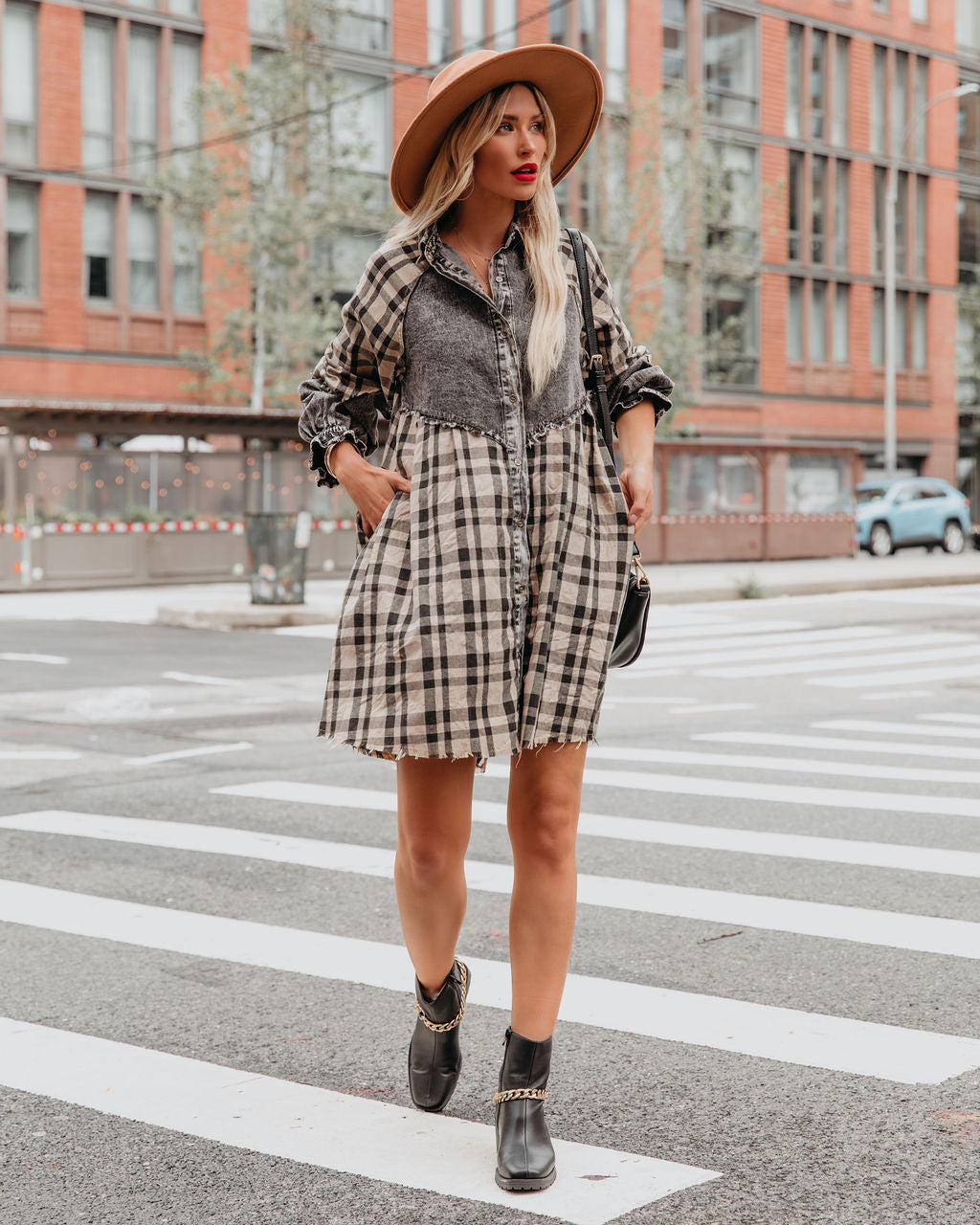 Chantye Pocketed Plaid Acid Wash Shirt Dress - FINAL SALE