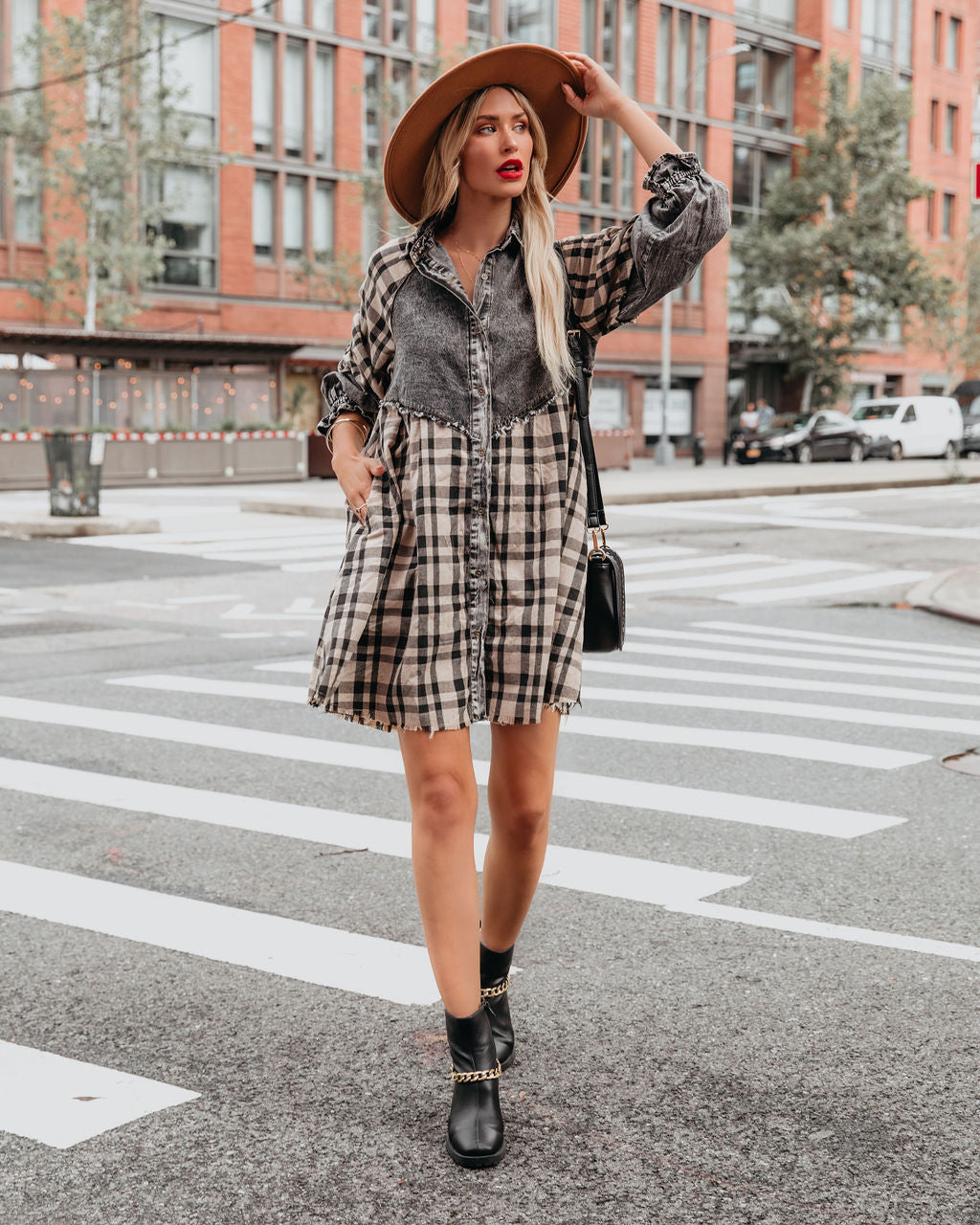 Chantye Pocketed Plaid Acid Wash Shirt Dress - FINAL SALE