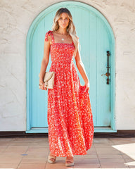 Claira Floral Tie Strap Maxi Dress - Orange