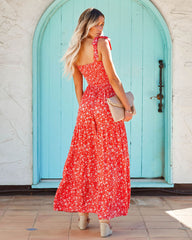 Claira Floral Tie Strap Maxi Dress - Orange