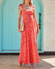 Claira Floral Tie Strap Maxi Dress - Orange
