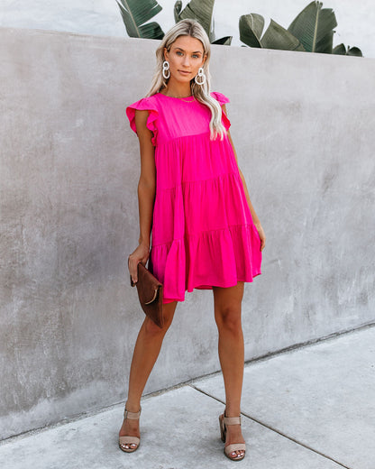 East Coast Pocketed Tiered Babydoll Dress - Fuchsia