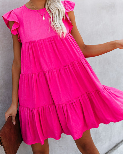 East Coast Pocketed Tiered Babydoll Dress - Fuchsia