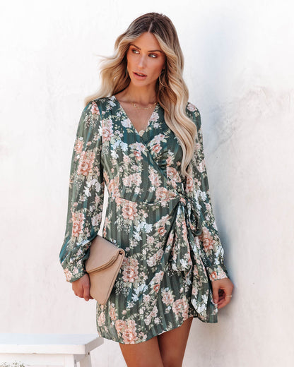 Ezabella Floral Shimmer Wrap Dress - Green