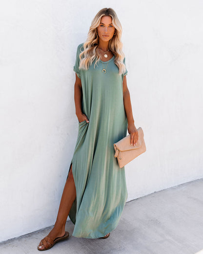 Farmers Market Pocketed Modal Maxi Dress - Dark Sage