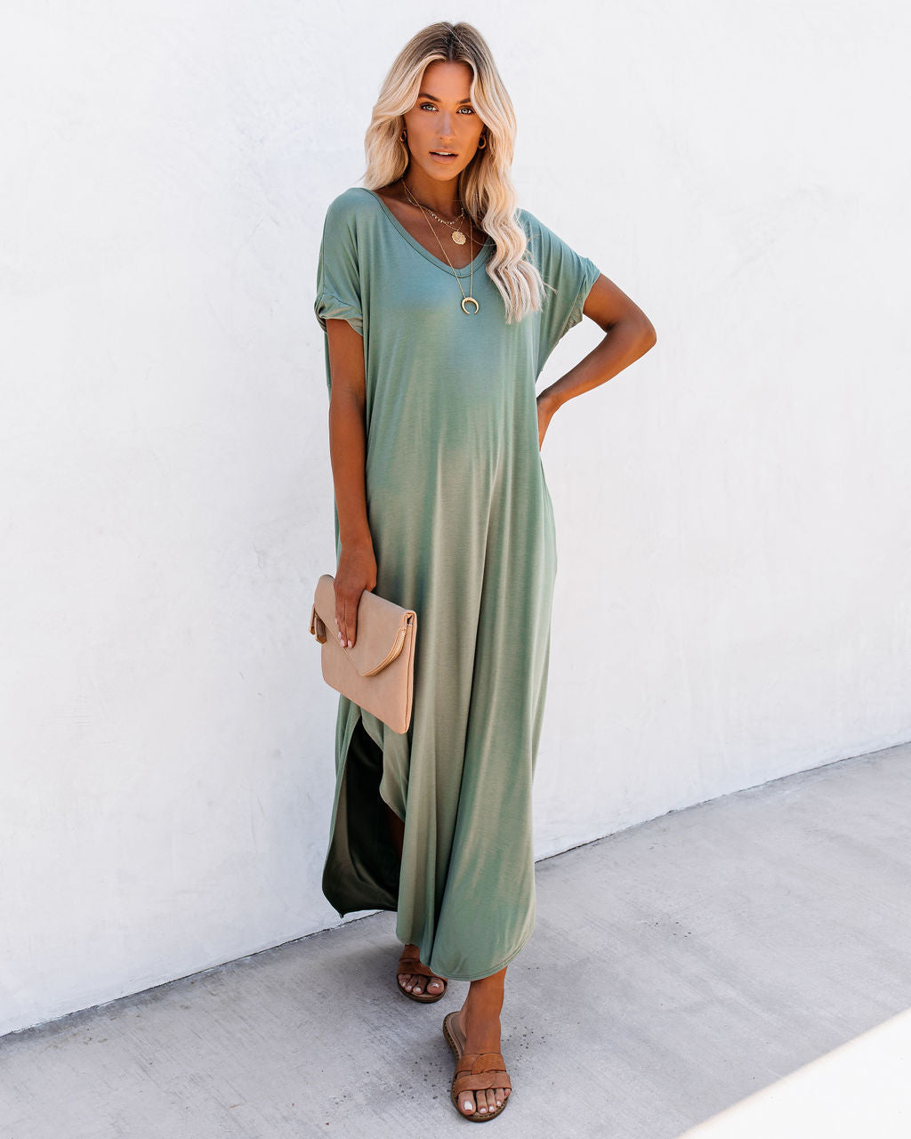 Farmers Market Pocketed Modal Maxi Dress - Dark Sage