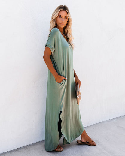 Farmers Market Pocketed Modal Maxi Dress - Dark Sage