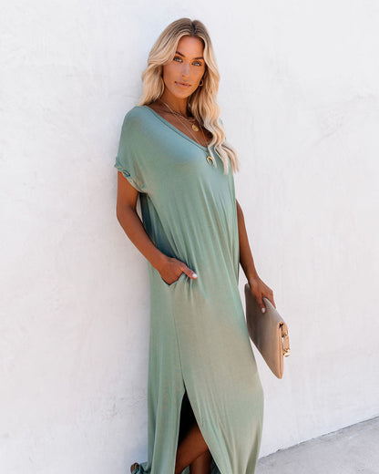 Farmers Market Pocketed Modal Maxi Dress - Dark Sage