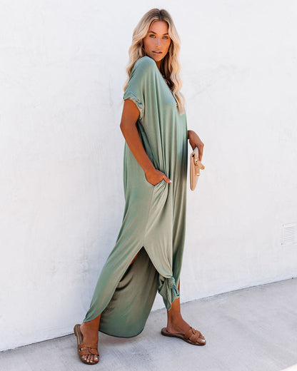 Farmers Market Pocketed Modal Maxi Dress - Dark Sage