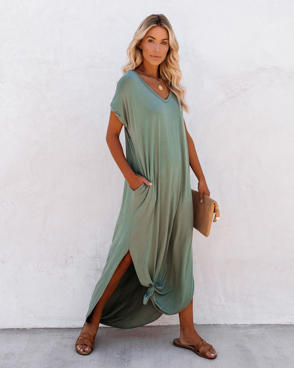 Farmers Market Pocketed Modal Maxi Dress - Dark Sage