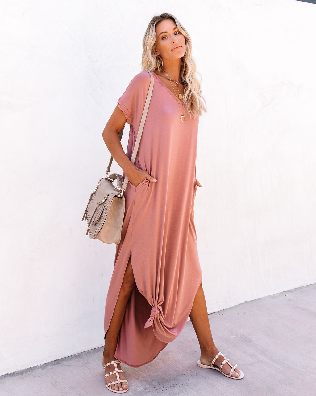 Farmers Market Pocketed Modal Maxi Dress - Marsala