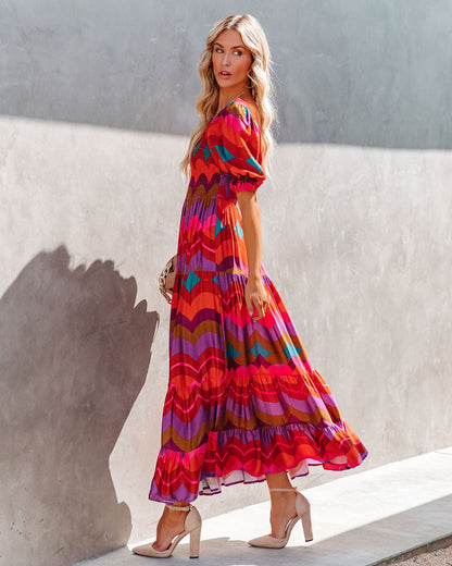 Fiesta Smocked Puff Sleeve Maxi Dress