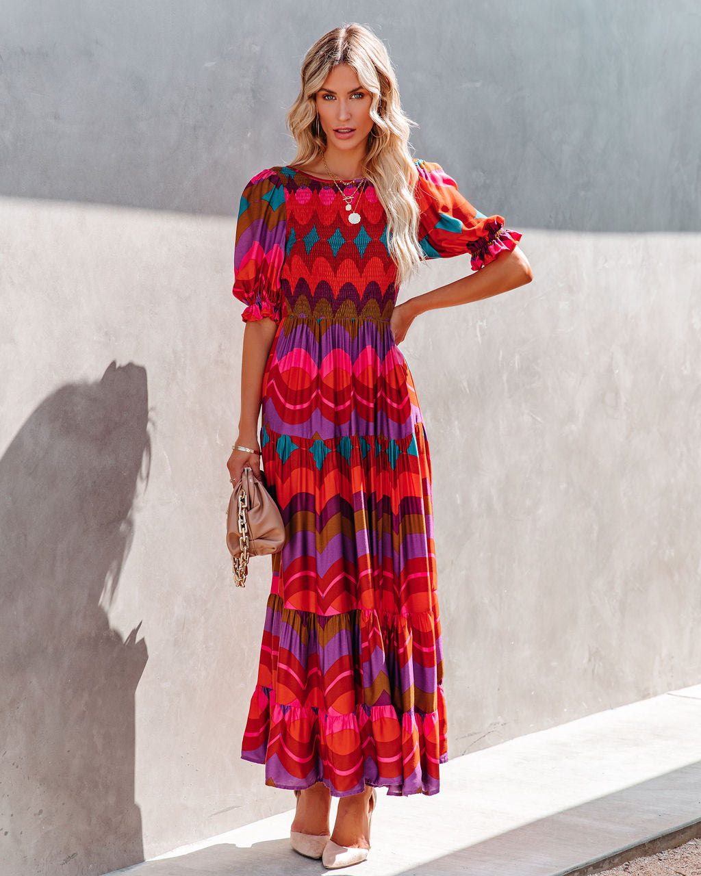 Fiesta Smocked Puff Sleeve Maxi Dress