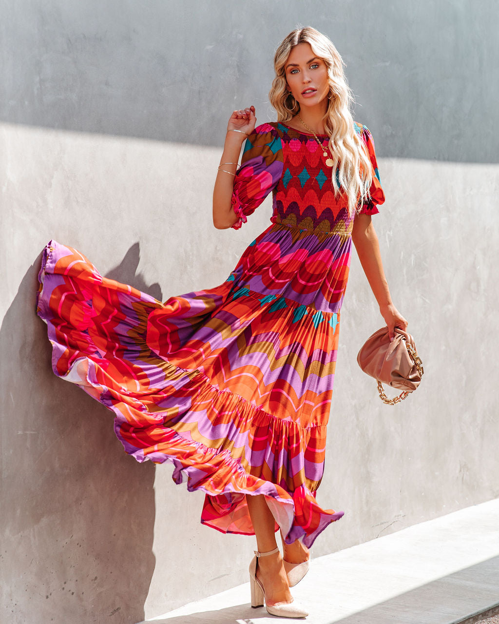 Fiesta Smocked Puff Sleeve Maxi Dress