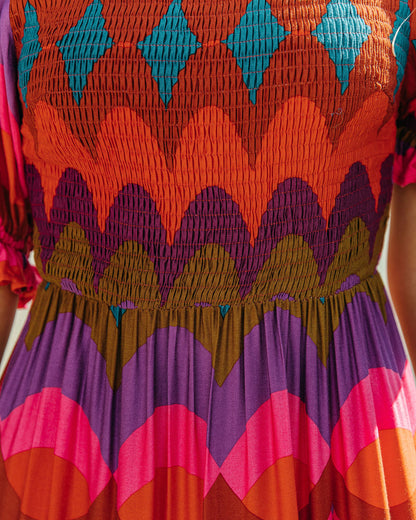 Fiesta Smocked Puff Sleeve Maxi Dress