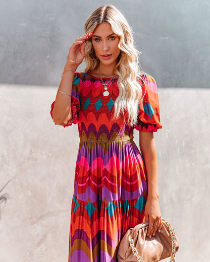 Fiesta Smocked Puff Sleeve Maxi Dress