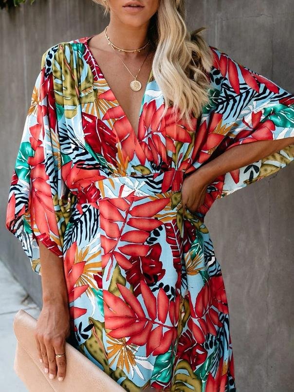 Flower Beach Blouse Sun Protection Robe-style Dress