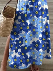 Flower Print V-Neck Short Sleeve Split Dress