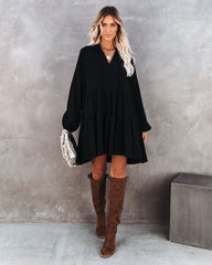 From Autumn To Spring Cotton Babydoll Dress - Black