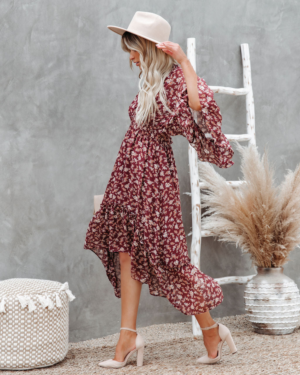 Hailey Floral High Low Midi Dress