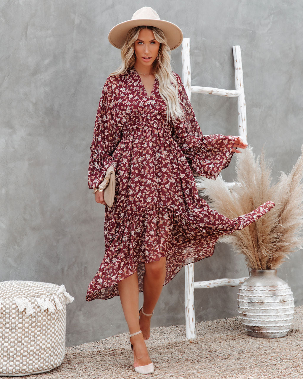 Hailey Floral High Low Midi Dress