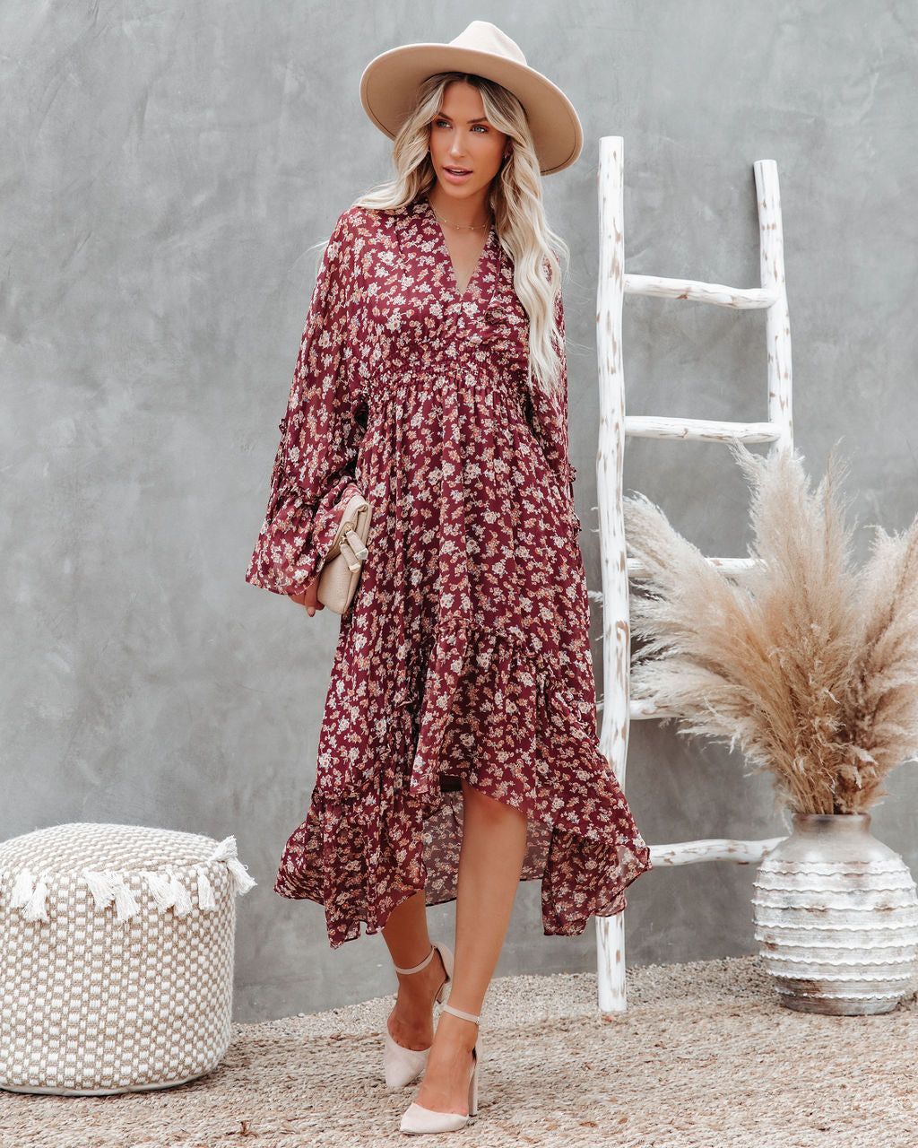 Hailey Floral High Low Midi Dress