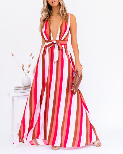 Happy Hues Striped Tie Front Maxi Dress