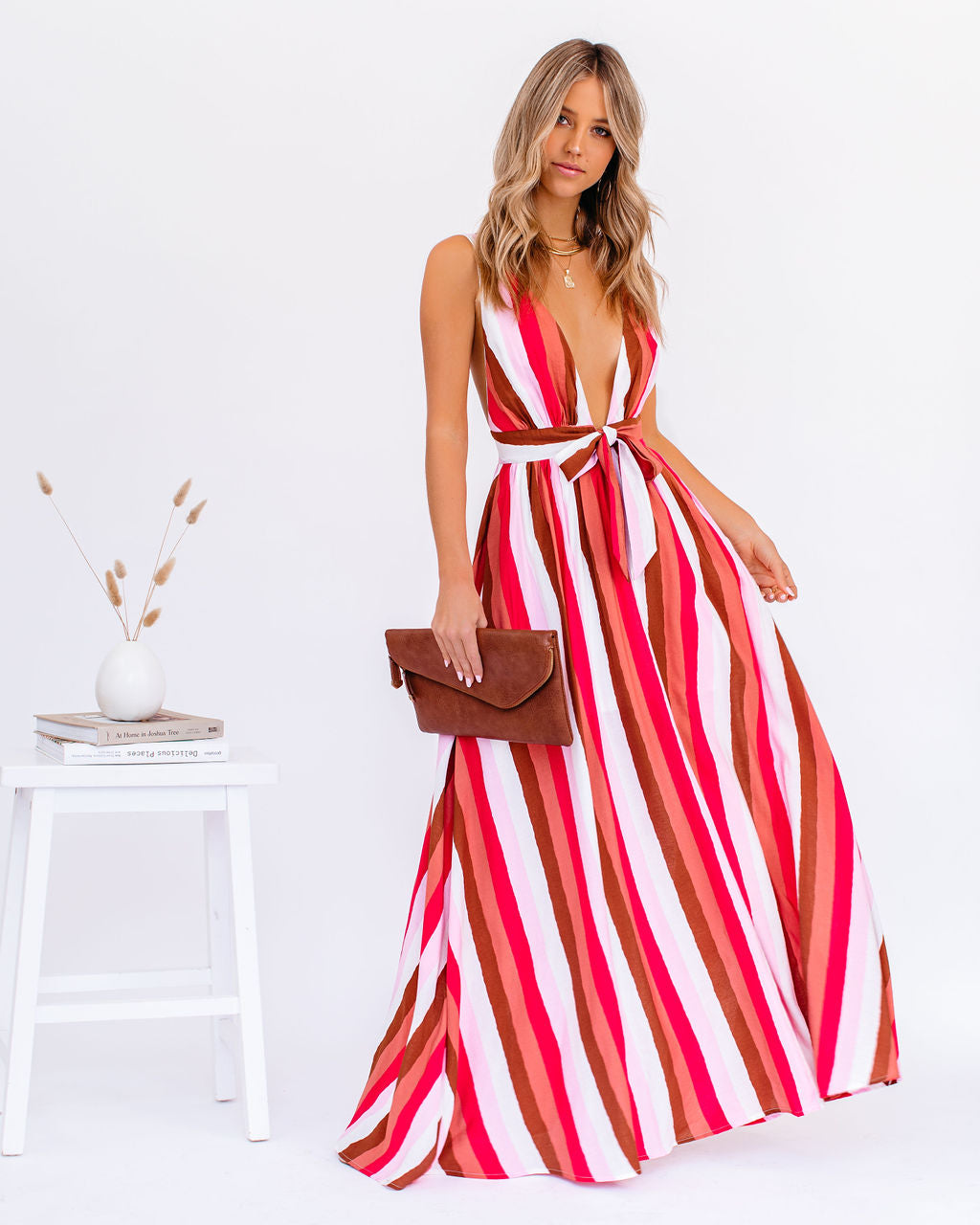 Happy Hues Striped Tie Front Maxi Dress