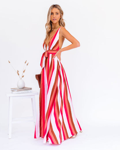 Happy Hues Striped Tie Front Maxi Dress