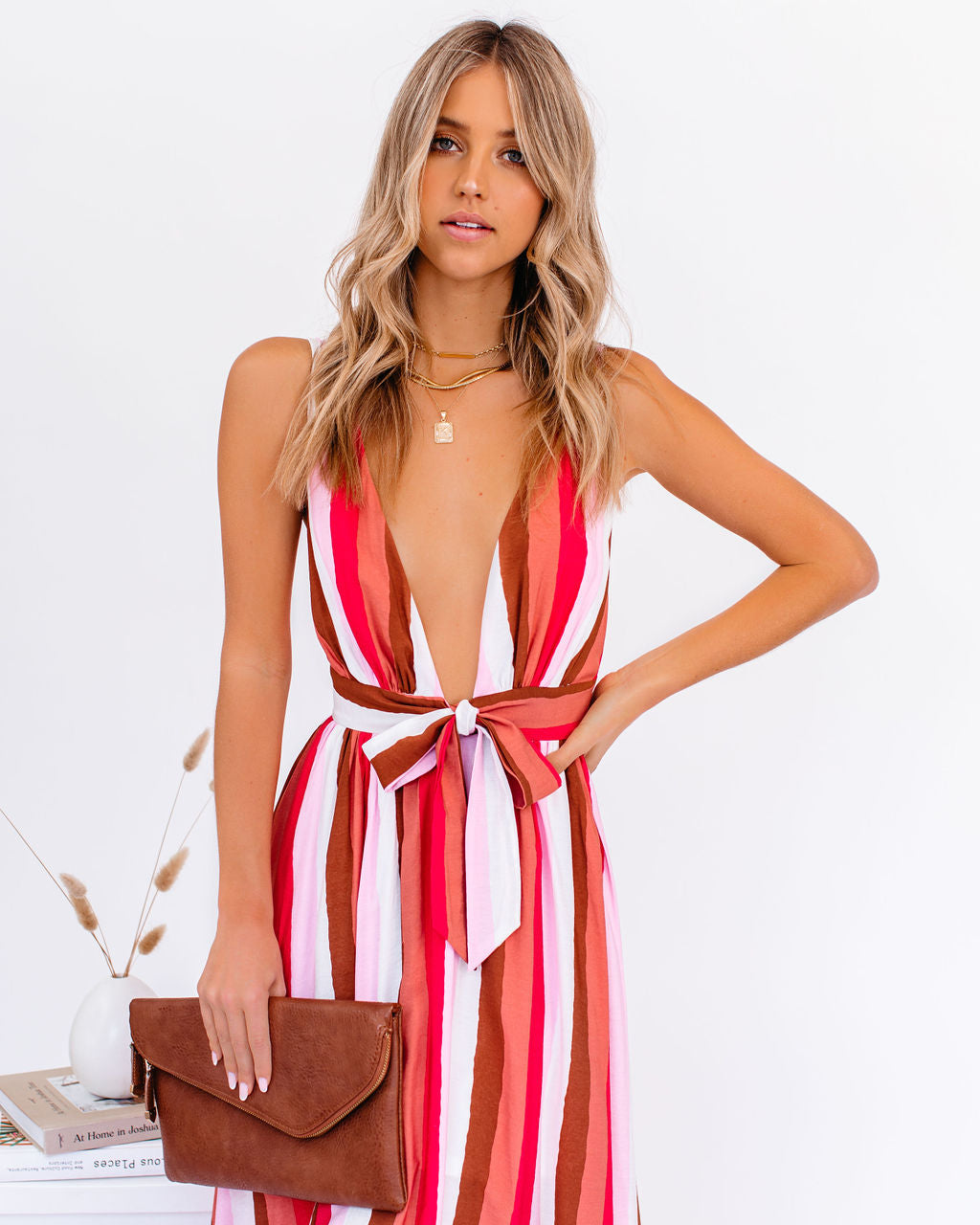 Happy Hues Striped Tie Front Maxi Dress