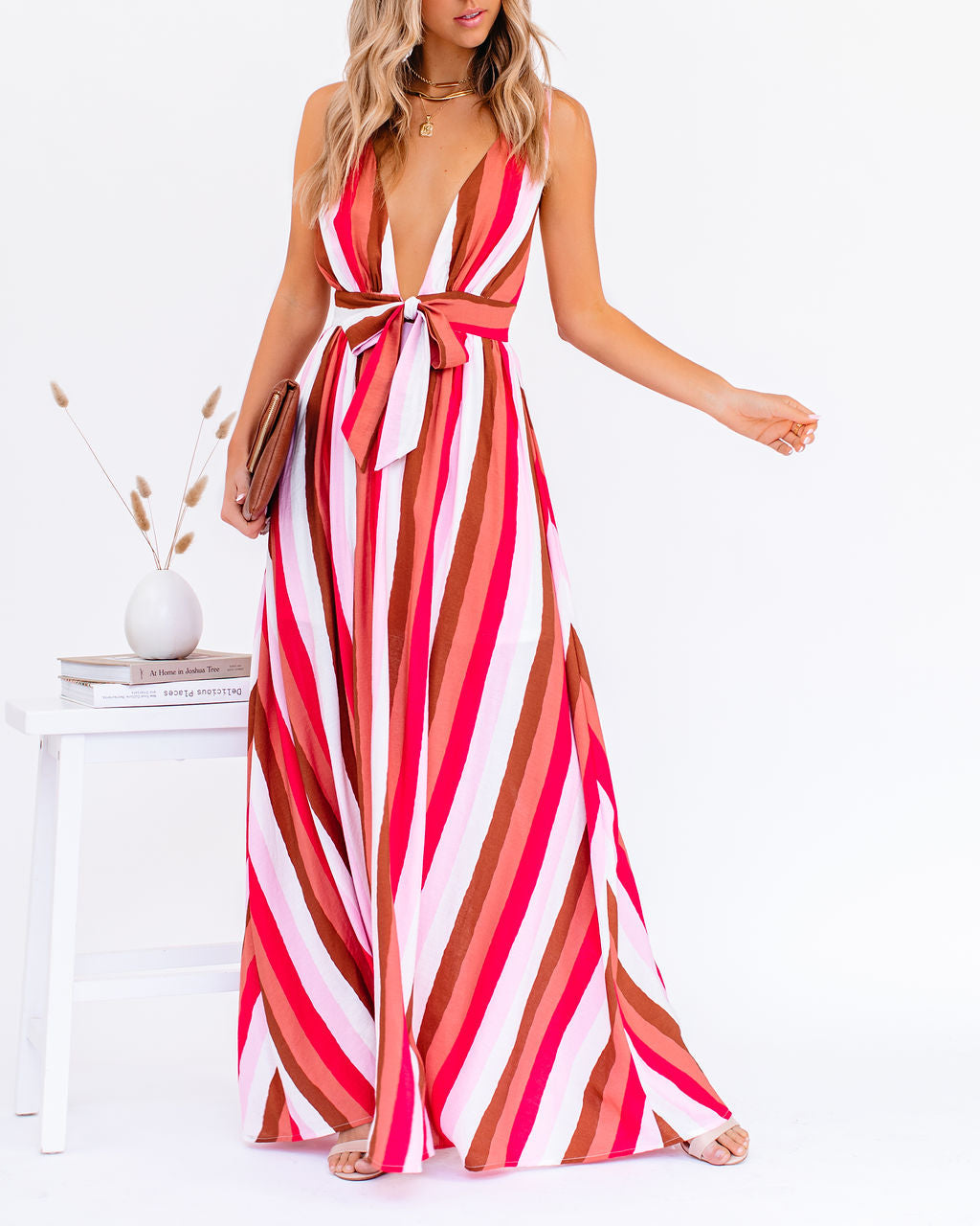 Happy Hues Striped Tie Front Maxi Dress